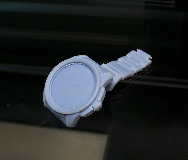 Impression 3D du modèle Cartier Calibre sur bracelet acier.