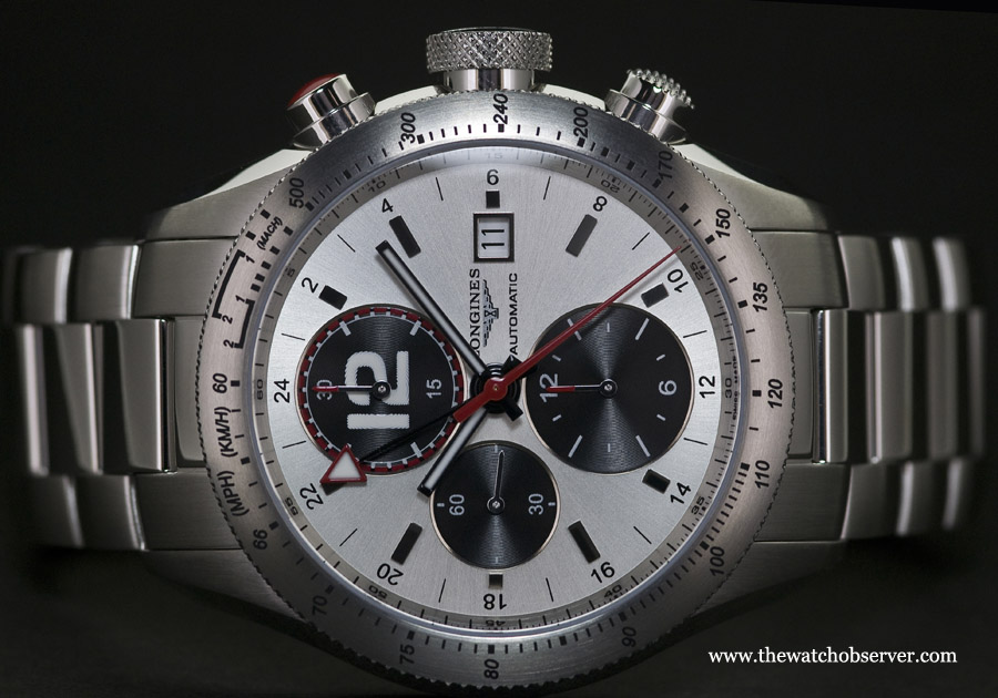 La Longines Chronographe GMT GrandeVitesse saura séduire l'amateur à la recherche d'une montre fonctionnelle, virile et portable en toutes occasions.