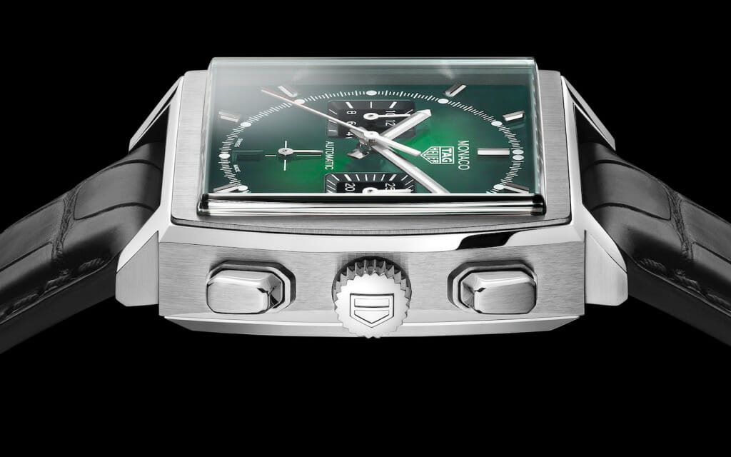Chronographe TAG Heuer Monaco Green Dial (profil)
